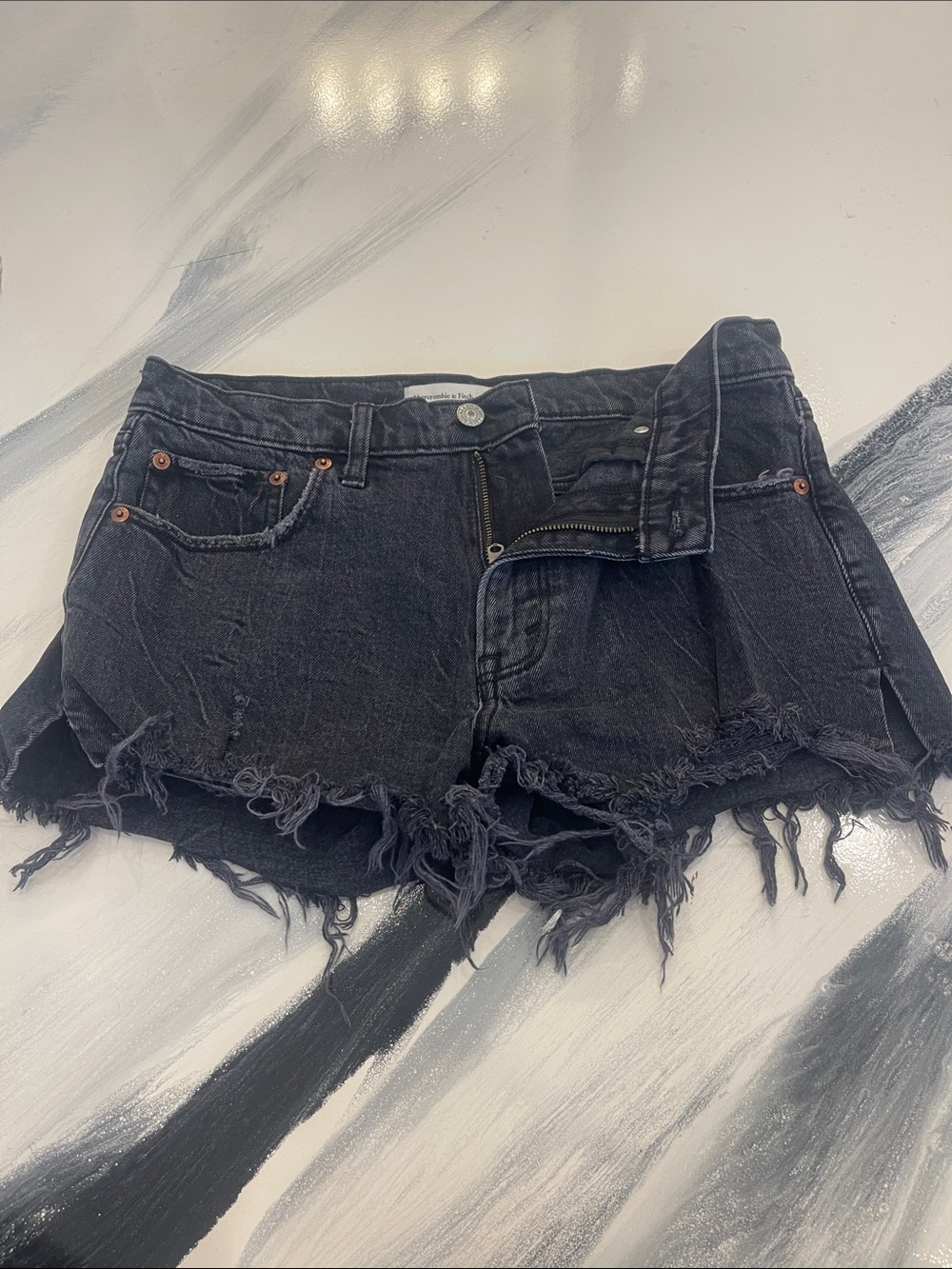 Abercrombie & Fitch Black Distressed Cutoff Denim Shorts